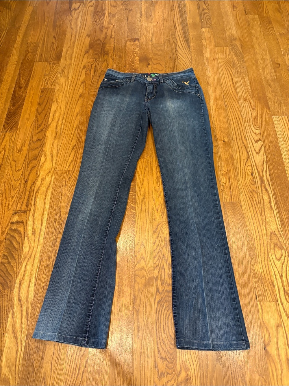Beija-Flor Women’s Blue Flare Jeans with Subtle Wash